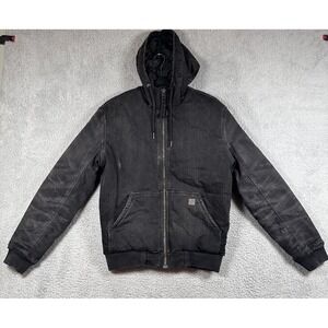 VTG Y2KAmerican Eagle Jacket Mens XS Black Hood Quilted Distress Great Fade